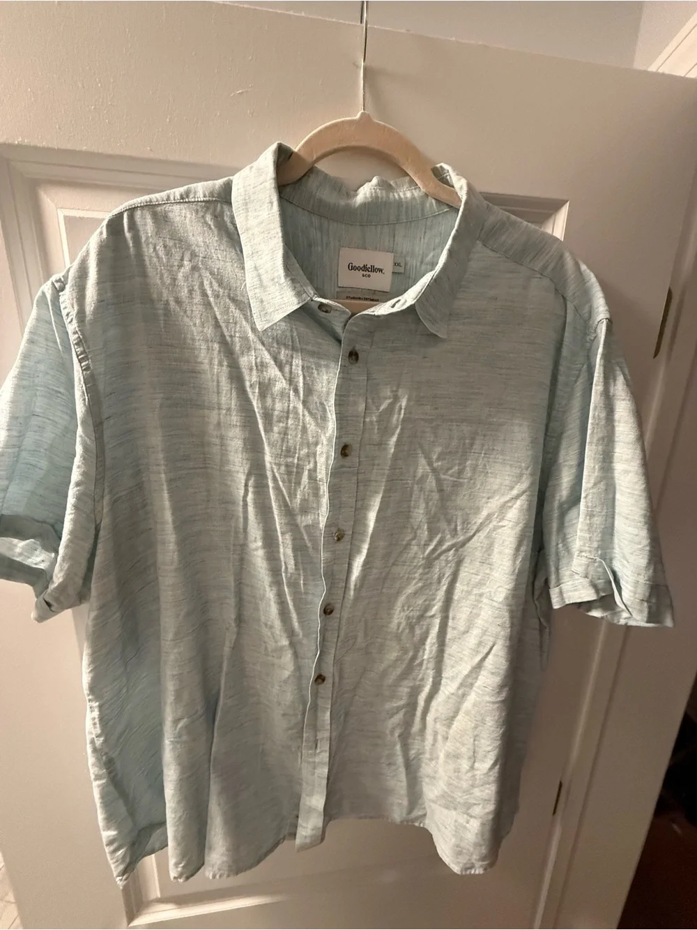 Goodfellow & Co Light Blue Short-Sleeve Linen-Blend Button Down Shirt